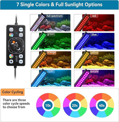 hygger Aquarium LED Light Fish Tank Full Spectrum Lighting with 24/7 Day-Night Cycle Mode & Auto On/Off Timer, Adjustable Brightness, 7 Colors Options, Extendable Bracket for 18~24inch