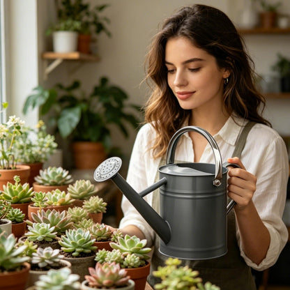 SunnyTong Metal Watering Can for Outdoor and Indoor Plants, Watering Can Decor, 1 Gallon (Gray)