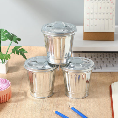 12Pcs Small Desk Trash Can with Lid | 9 x 9.5 x 6.5 cm | Galvanized Steel | Multifunctional Organizer | Pen Holder for Desk | Small Ashtray with Lid | Trash Bin Candy Party Favors | Mini Flower Pot