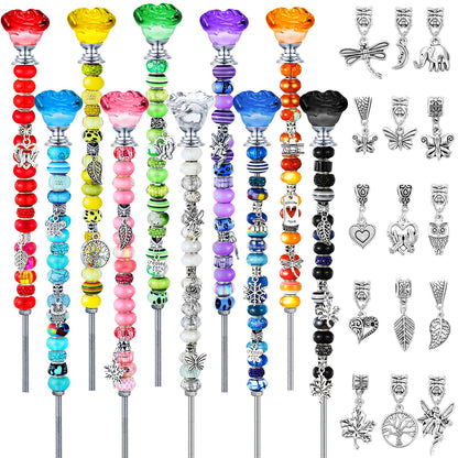 Lineshading 10 Sets Beaded Garden Stakes Kit,Rose Garden Stakes Accessories (Bright Color)