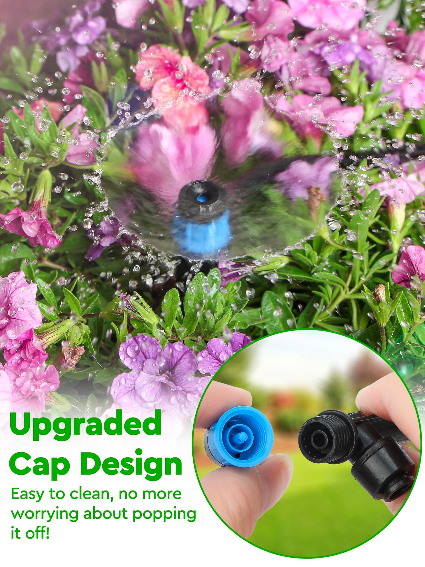 Landtouch 72Pack Drip Irrigation Parts, Quick Connect 1/4" Adjustable 360° Emitter Sprinklers with 6" Stake, Easy-Clean for Garden & Farm Irrigation Systems