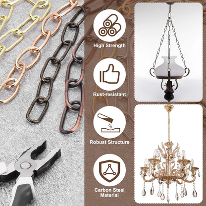 uxcell 3ft Lighting Hanging Chain, 3.8mm/0.15" Looping Metal Pendant Chandelier Chain Extension with 2 Spring Snap Hook for Hanging Plant Pendant Chandelier Light Fixture, Red Bronze