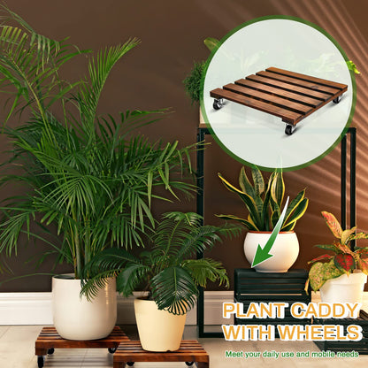 Taiyin 2 Pack 16 Inch Wooden Plant Stand with Lockable Wheels 220 Lbs Heavy Duty Plant Stand with Casters Strong Roller Dolly Base for Outdoor Indoor