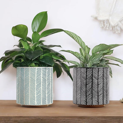 GUGUGO Slash Line Plant Pots, Boho Modern Geometric Planters Pots for Indoor Plants, Cute Unique Flower Pot with Drainage, Eclectic Colorful Small Succulent Planter Funky Gardening Pot Gifts, Green