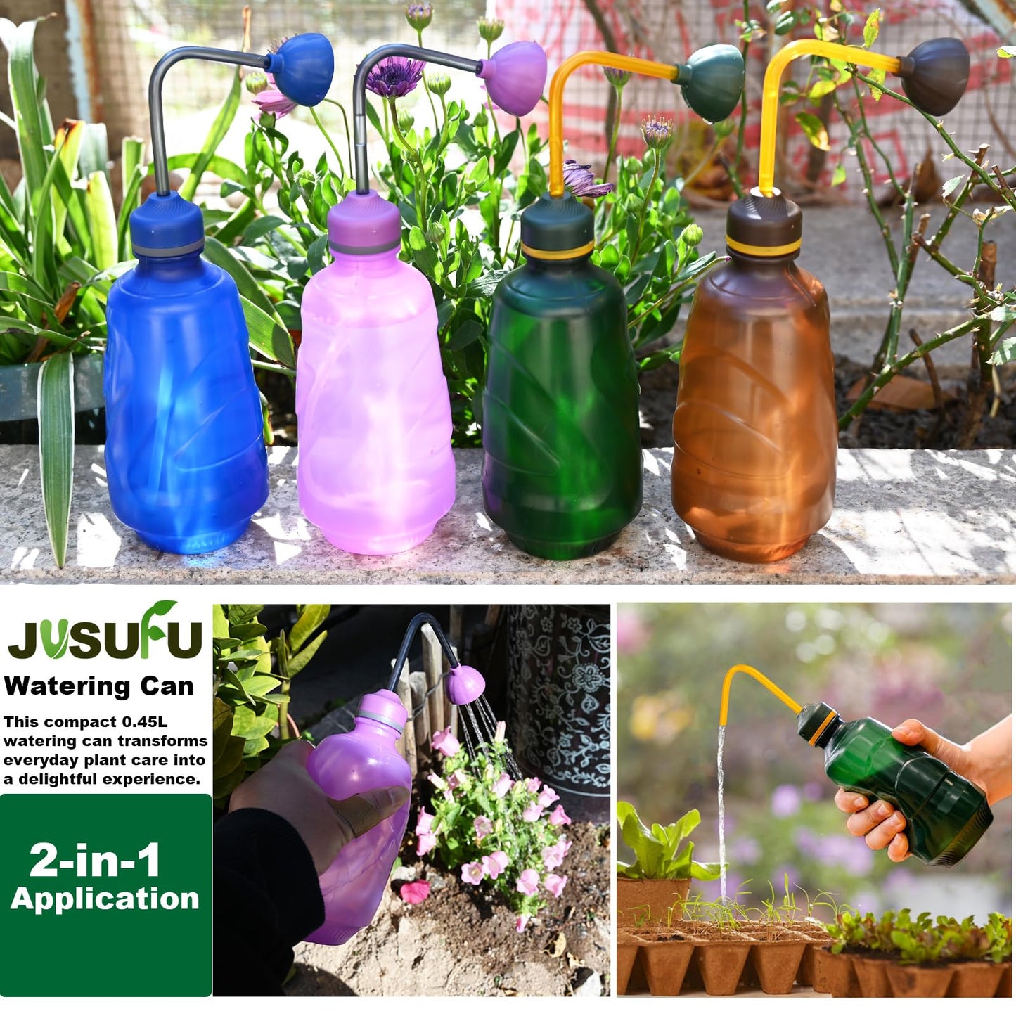 Watering Can for Seedlings, Small Watering Can for House Plant Garden Flower 15oz/0.45l (Blue)