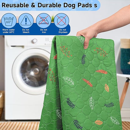 Sunheir Washable Pee Pads for Dogs Large 24" x 72" 2-Pack Reusable Puppy Pads Pet Training Pads, Absorb Dog Mats, Whelping Pad, Non-Slip Protects Against Urine Leakage, Runner Rug (Leaves - Green)
