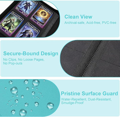 BYSTER 4 Pocket Card Binder, Premium PU Trading Card Binder with Zipper, 160 Capacity Side-Loading Binder for TCG, MTG, Sports Cards, Game Cards, Teal