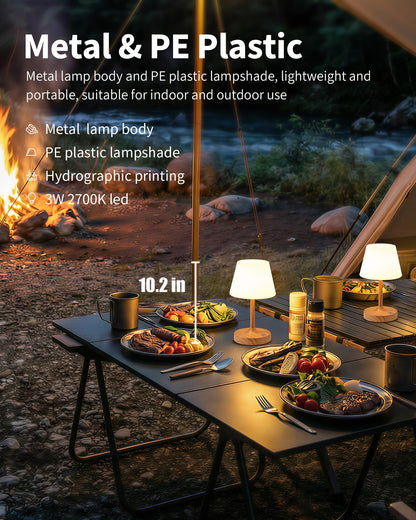 PUSU Cordless LED Wood-Grain Small Table Lamp, Waterproof Shower Light with 4000mAh Battery, Portable Rechargeable Touch Dimming Night Light for Bathroom, Outdoor Camping, Kitchen, Patio, Restaurant