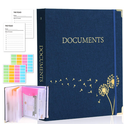 XKDOUS Document Organizer Linen Folio Folders with 9 Pockets, 3-Ring Accordion Storage Binders Expanding File Folder for Important Papers, End of Life Planner Book, in Case If I Die File Folder