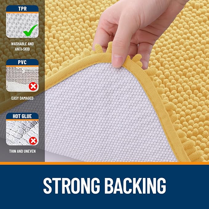 OLANLY Bathroom Rugs 32x20, Extra Soft Absorbent Chenille Bath Rugs, Rubber Backing Quick Dry, Machine Washable Bath Mats for Bathroom Floor, Tub and Shower, Home Decor Accessories, Yellow
