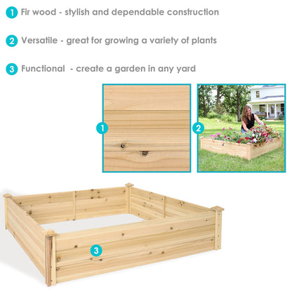 Sunnydaze Square Wood Raised Garden Bed - Outdoor Elevated Planter Box for Flower, Vegetable, and Herb Gardening - 4’ x 4’