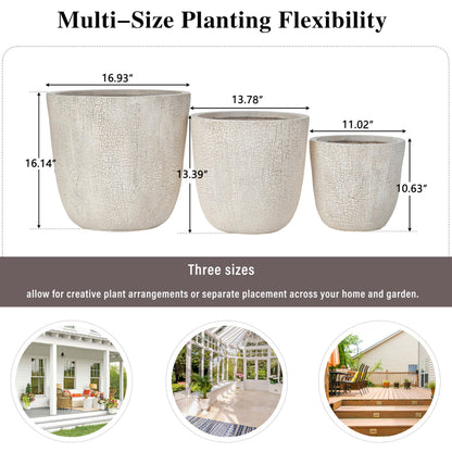 Merax Indoor Outdoor Plant Pots with Drainage Holes and Rubber Plug– Set of 3,Large Lightweight MGO Flower Pots (16.9/13.7/11 Inch) – Modern Planters for Indoor Plants, Room & Office Décor,Beige