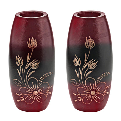 AeraVida Bold and Vibrant Flower Garden Red Mango Tree Wood Flower Vase | Hand-Carved Decorative Wooden Vase for Home or Office | Rustic Nature-Inspired (3 in (Diameter) x 6 in (Tall), 2, 2)