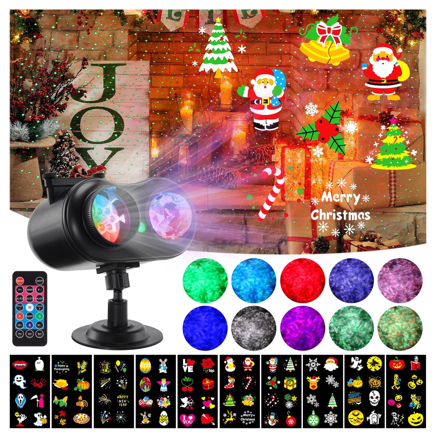 HAKUTA Halloween Christmas Laser Projector Lights 3-in-1 Wave Ocean Effect LED Projector with 10 Slides/80 HD Patterns for Christmas, New Year, Birthday, Halloween, Thanksgiving Décor