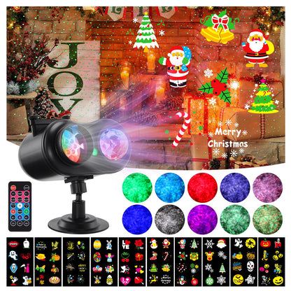 HAKUTA Halloween Christmas Laser Projector Lights 3-in-1 Wave Ocean Effect LED Projector with 10 Slides/80 HD Patterns for Christmas, New Year, Birthday, Halloween, Thanksgiving Décor