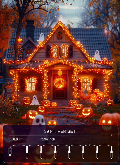 Minetom Halloween String Lights, 100 LED, 39 FT, Orange, USB Powered, 8 Modes, Indoor Decor for Holiday and Party