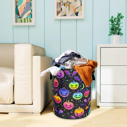 Pumpkin Bat Gothic Laundry Basket Oxford Cloth Funny Laundry Hamper With Handle Foldable Portable Clothes Storage Basket 18.9 X 16.5 In Storage Bag For Laundry Room/Bathroom/Bedroom/Dormitories
