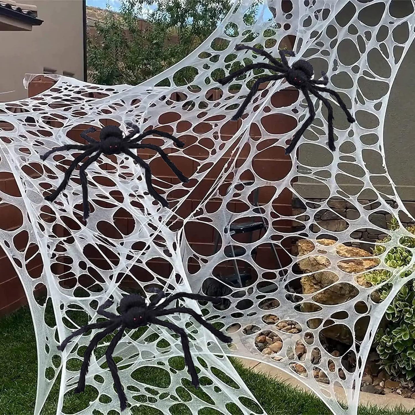 JIEFULL Halloween Decoration Giant Spider, 5 Ft Scary Hairy Spider - Black, Brown & White, Large Props for Halloween Outside Haunted House Yard Lawn Home Decor (Black)