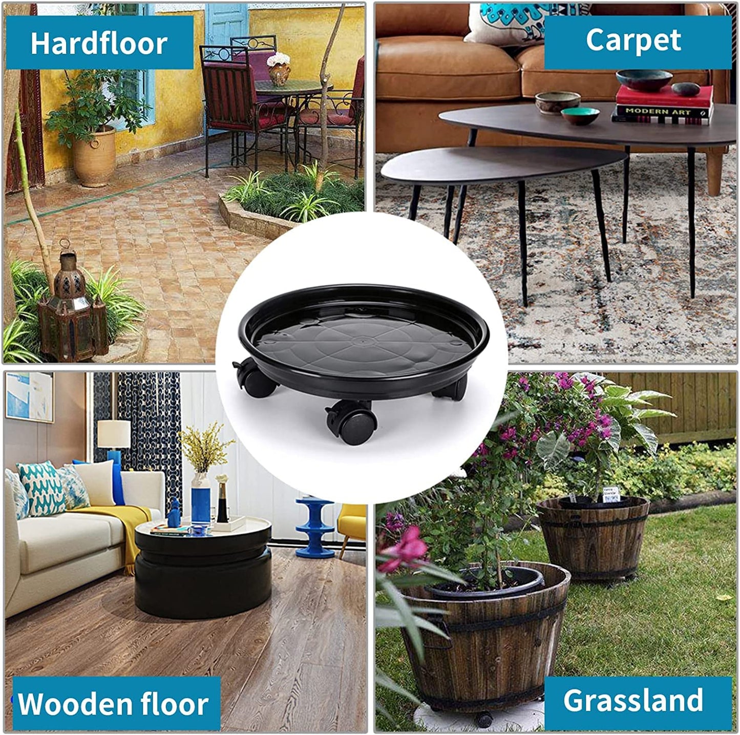 2Pcs Plant Caddy,Planter Pot Mover, Plant Pot Pallet Dolly Caster with Universal Wheels, Round Movable Planter Dolly Trolley Tray Pallet Outdoor Indoor Tree Flower Stand Planter (13 inch+2pcs+black)