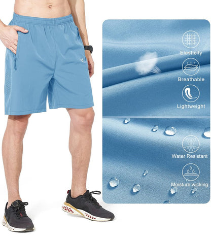 NORTHYARD Men's Athletic Running Shorts Gym Workout 7"/9"/5" Quick Dry Lightweight Sports Basketball Tennis 3 Zipper Pockets SkyBlue 2XL