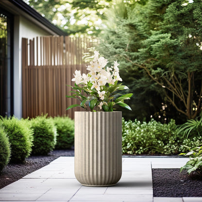 Kante Tall Fulted Planter, 21.7 Inch Tall Round Concrete Plant Pots with Drainage Hole and Rubber Plug, Modern Decor for Indoor Outdoor Plants, Flower, Weathered Concrete