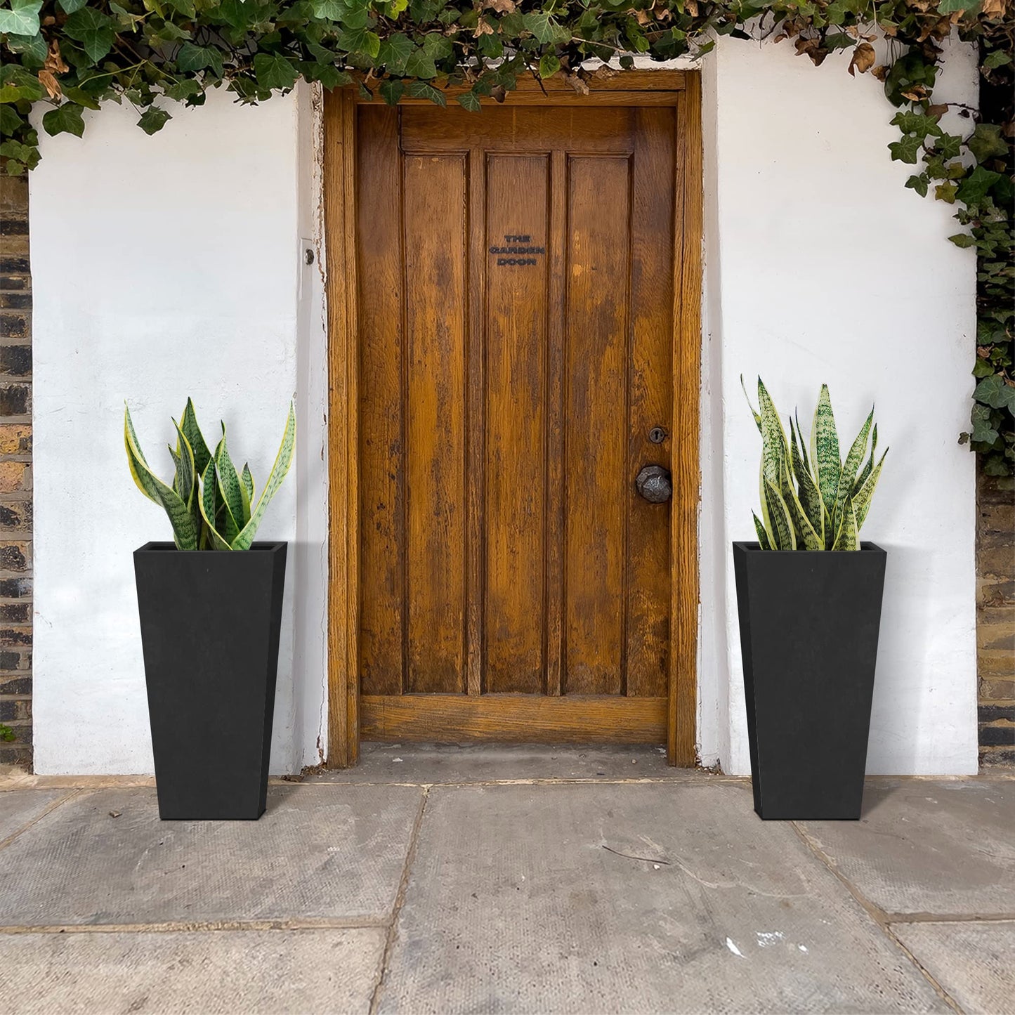 Kante 24.4" H Concrete Tall Tapered Planter Set of 2, Large Outdoor Indoor Garden Plant Pot with Drainage Hole and Rubber Plug Home and Patio, Burnished Black Finish
