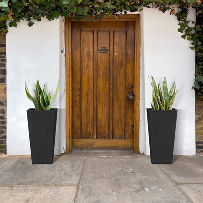 Kante 24.4" H Concrete Tall Tapered Planter Set of 2, Large Outdoor Indoor Garden Plant Pot with Drainage Hole and Rubber Plug Home and Patio, Burnished Black Finish