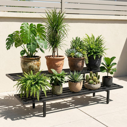 LLAXERGU Heavy Duty Plant Stand Outdoor Indoor, Large Metal Plant Stand 48" L x 10" W x 12" H Outdoor Plant Stands 2-Tier Flower Pot Stand 500 LBS Capacity for Patio Garden