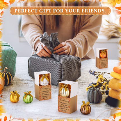 Jenaai 24 Sets Christmas Friendsmas Gifts Bulk Fall Flat Pumpkin Christmas Tree Ornaments Mini Fall Flat Pumpkin Hanging Ornaments with Thank You Box Tree Ball Decorations for Friends Sisters Women