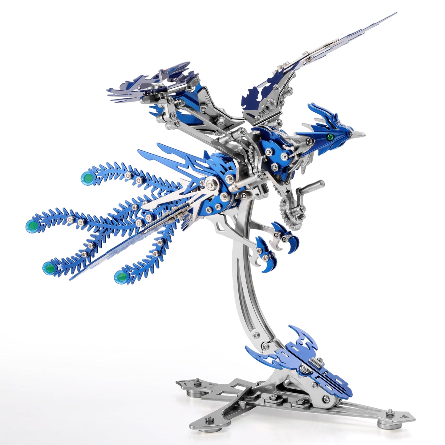 Gold-Plated Metal Phoenix Model Kit - 3D Stainless Steel Mythical Bird Puzzle for Adults - Mechanical Firebird Figurine - Steampunk Kinetic Art Sculpture - Home Decor Gift(Phoenix-Blue)