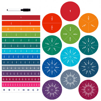 Oyster&Pop 180pcs Award-Winning Fraction Manipulatives - Large Magnetic Fraction Tiles and Circles Magnets Set - Fractions for Kids - Hands-On Montessori Math - Includes Learning Fractions eBook