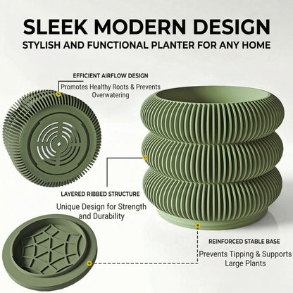 Fabix 4.7" 3D Printed Plant Pots - Unique Bubble Ring Modern Planters for Indoor Plants, Durableo-Friendly PLA Flower Pots with Drainage for Succulents, Cactus, Home Office Décor.(Military Green)