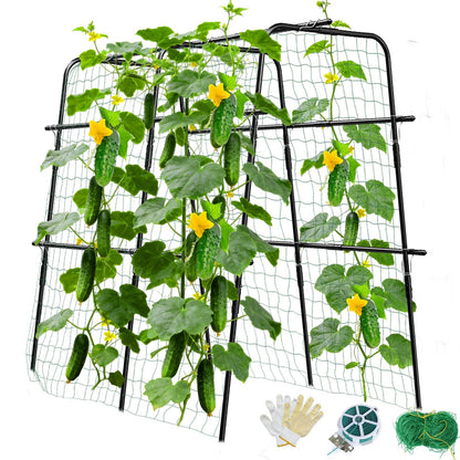 Cucumber Trellis for Raised Bed and Garden, 47" H x 47" W U-Shaped Metal Garden Trellis for Climbing Plants with Nylon Netting, Vegetable Support Frame