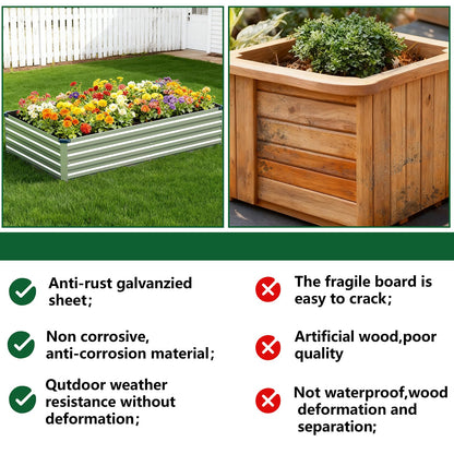 Vengarus 2 Pack 9x3x1FT Galvanized Raised Garden Bed Kit, Outdoor Metal Planter Box for Vegetables, Rectangular Steel Container, Easy Assembly (Silver)