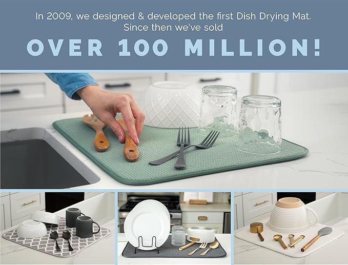 S&T INC. Dish Drying Mat, 16” x 18”, Absorbent Microfiber Kitchen Counter Mat, Dish Drying Pad for Dishes, Utensils, Pots and Pans, Large, Sky Blue