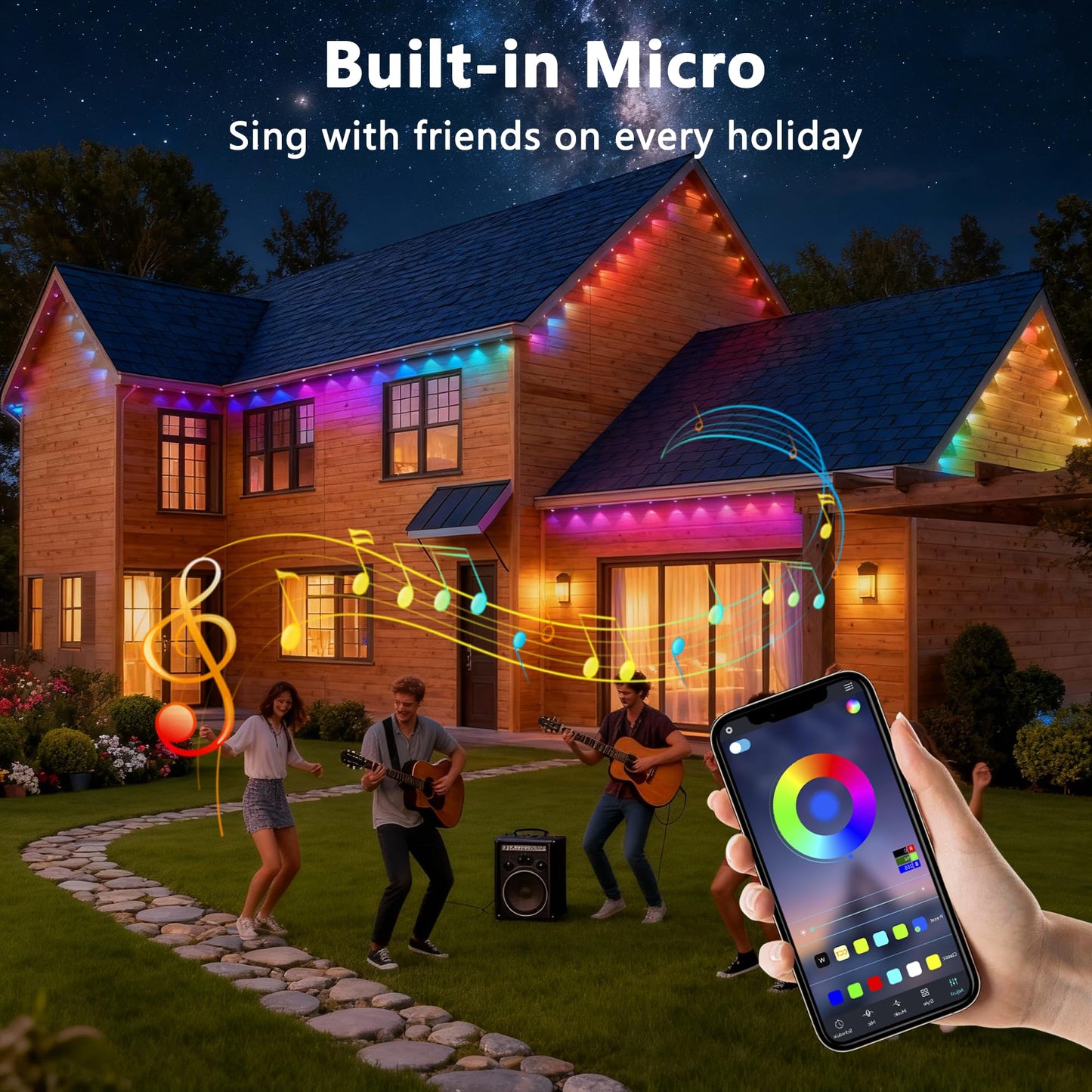 Permanent Outdoor Lights Pro, 150ft with 90 RGB+IC LED Lights for House, 75 Scene Modes,IP68 Waterproof Eave lights Compatible with Alexa, Google Assistant for Halloween Christmas Outdoor Daily Decor