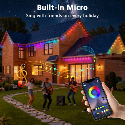 Permanent Outdoor Lights Pro, 150ft with 90 RGB+IC LED Lights for House, 75 Scene Modes,IP68 Waterproof Eave lights Compatible with Alexa, Google Assistant for Halloween Christmas Outdoor Daily Decor