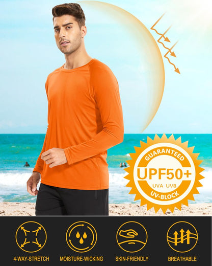 MAGCOMSEN UV Shirts for Men Rashguard Long Sleeve Sun Running Workout Fishing Hiking Quick Dry Swim UPF 50 Shirts Orange