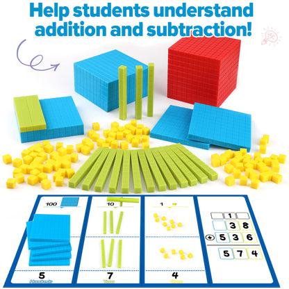 Torlam 131 PCS Base Ten Blocks - Place Value Blocks, Plastic Base 10 Math Manipulatives for 1st Grade, Addition and Subtraction Games Math Counters and Cubes for Kids