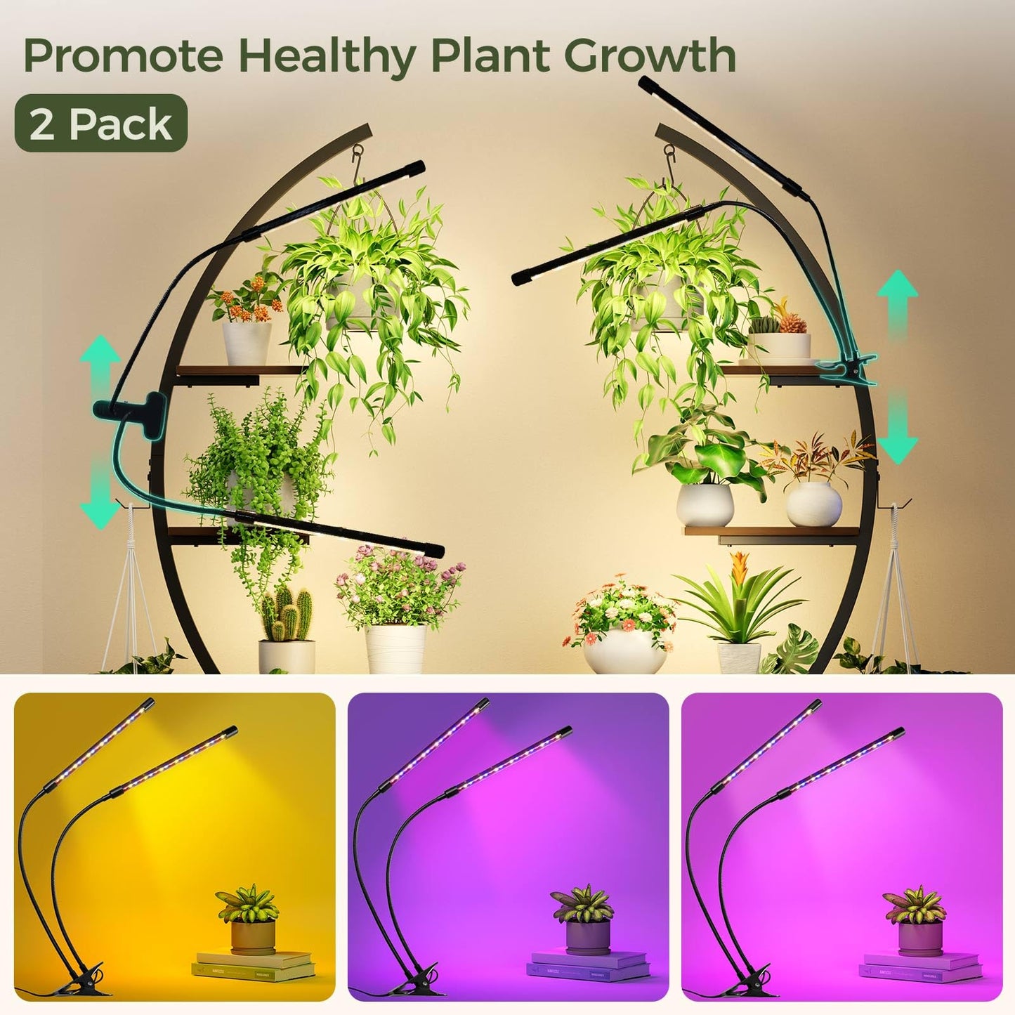 GREENSTELL Plant Stand with Grow Lights, Half Moon 7 Tiered Metal Plant Shelf , Multiple Tier Curved Ladder Flower Pot Stand Display Rack for Indoor Living Room Patio Garden Balcony Dark Brown (2 Pack)