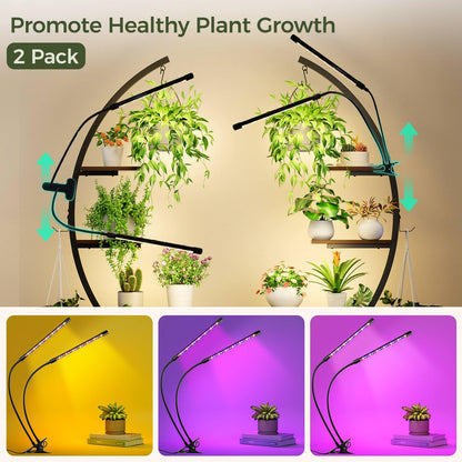 GREENSTELL Plant Stand with Grow Lights, Half Moon 7 Tiered Metal Plant Shelf , Multiple Tier Curved Ladder Flower Pot Stand Display Rack for Indoor Living Room Patio Garden Balcony Dark Brown (2 Pack)
