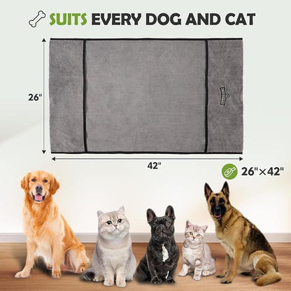 Microfiber Dog Grooming Bath Towel: Super Absorbent Soft Pet Grooming Towel Bath & Shower Supplies - Large Towels to Drying Dog Cat Pets Drying & Grommers (Gray, 2 Pcs)