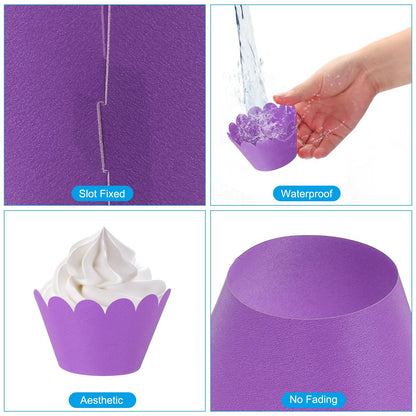 PATIKIL Cupcake Wrappers Paper, 50 Pack Baking Cups Standard Wave Decoration for Anniversary Birthday Weddings Parties, Dark Purple