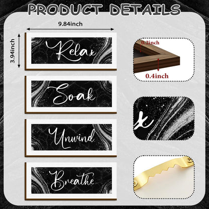 Bathroom Wall Decor 4 Pieces - Modern Marble Relax Soak Unwind Breathe Signs - Elegant Spa Bathroom Wall Art - Minimalist Wooden Plaque Set for Bathtub Home Decor Housewarming Gift