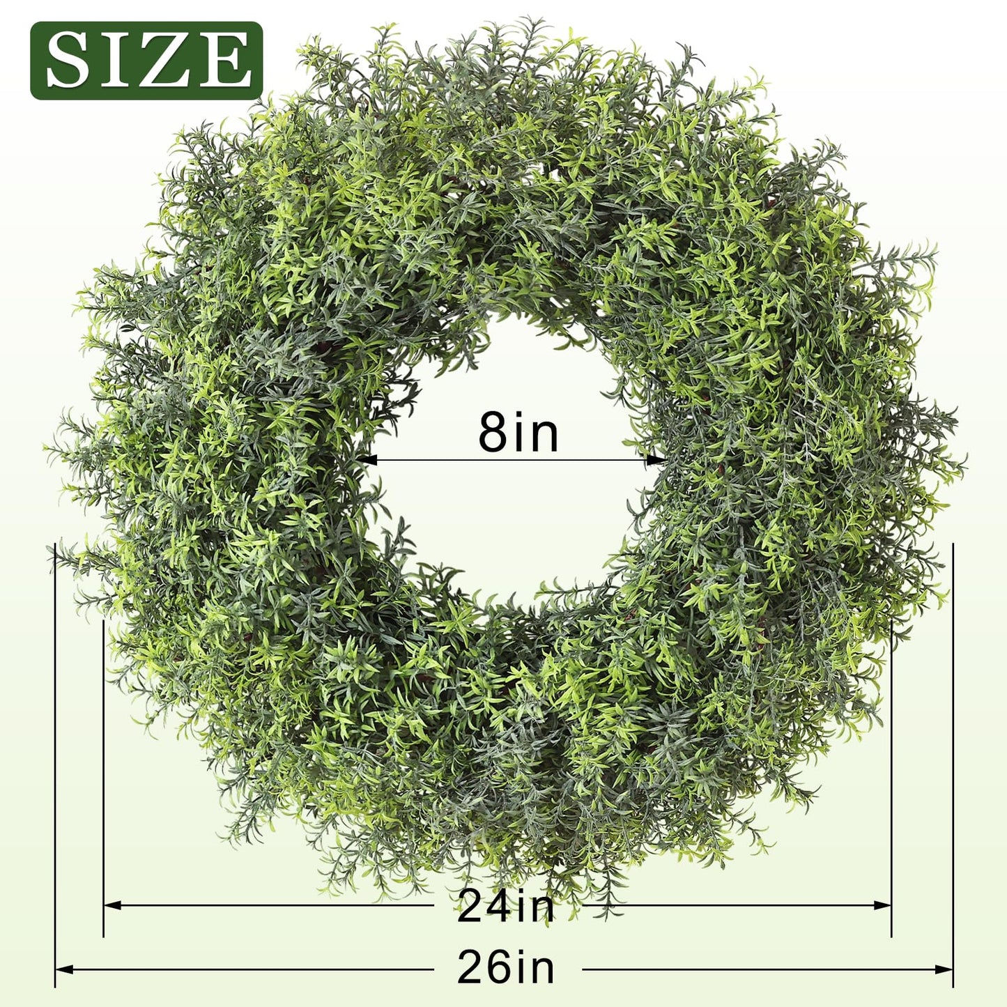 26" Large Artificial Rosemary Wreath for Front Door - UV Resistant Realistic Rosemary Plant, Fake Spring/Summer Greenery Wreath for Wall Window Farmhouse Fireplace Decor