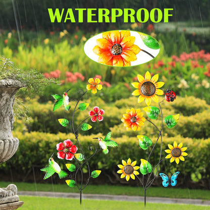 Menkxi 4 Pcs Butterfly Metal Garden Stakes Hummingbird Sunflower Dragonfly Flowers Garden Stake Decor Metal Wall Decor Trellis for Climbing Plants Outdoor Spring Art Housewarming Gift, 4 Styles
