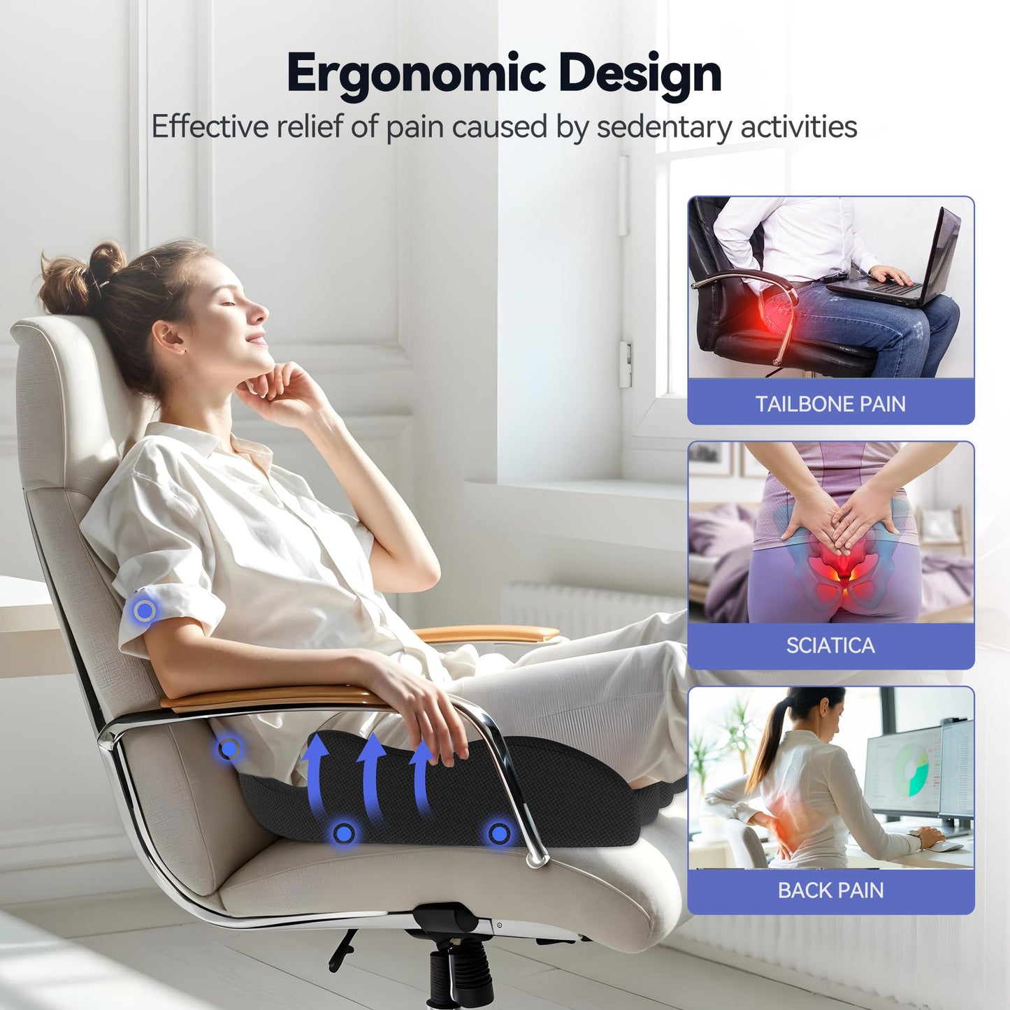 VOXON Seat Cushion, X Large Car Seat Cushion, Memory Foam Cushions for Office Chair, Chair Cushions for Tailbone Pain Relief & Pressure Relief Sciatica for Long Sitting