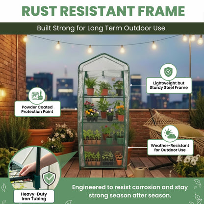 4 Tier Mini Greenhouse - Portable Greenhouse with Rust-Resistant Frame and PVC Cover for Indoor/Outdoor - 27.5x19x63-Inch Green House by Pure Garden