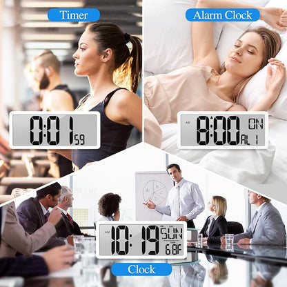 Large Digital Wall Clock with Backlight 15.2 Inch Digital Alarm Clock for Bedroom Wall Clocks Battery Operated Large Display with Temperature Desk Clocks for Office Living Room Decor