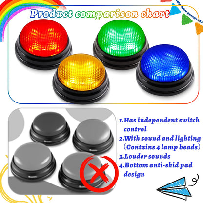 BEAN LIEVE 8-Pack Game Buzzers with 4 Colors & 4 LED Lights Brighter, Portable Answer Buzzers for Classroom Family Game Night Party Trivia, Light Up Buzzer Buttons for Family Feud Jeopardy Style Games